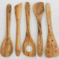 Set of 5 Olive Wood medium Utensils set : Spoon, 2 Spatulas, 2 sauce spoons