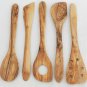 Set of 5 Olive Wood medium Utensils set : Spoon, 2 Spatulas, 2 sauce spoons