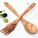 Olive Wood Utensil Set - Spoon and Fork for Cooking and Salad Mixing Olive Wood Utensil Set - Spoon and Fork for Cooking and Salad Mixing