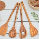 Olive Wood Utensil Set - Kitchen Serving Tools with Rounded Handles