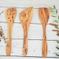 Rustic Olive Wood Spatula Set - 3-Piece Wooden Kitchen Utensils