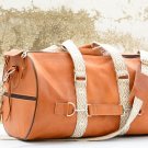 Leather Duffel Bag - Light Brown Weekend Luggage with Trolley Sleeve