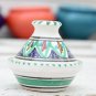 Handpainted Terracotta Moroccan Tagine - Minimalist Green  White Spice Holder