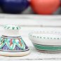 Handpainted Terracotta Moroccan Tagine - Minimalist Green  White Spice Holder