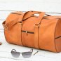 Personalized Light Brown Leather Duffel Bag - Travel Weekender Gift