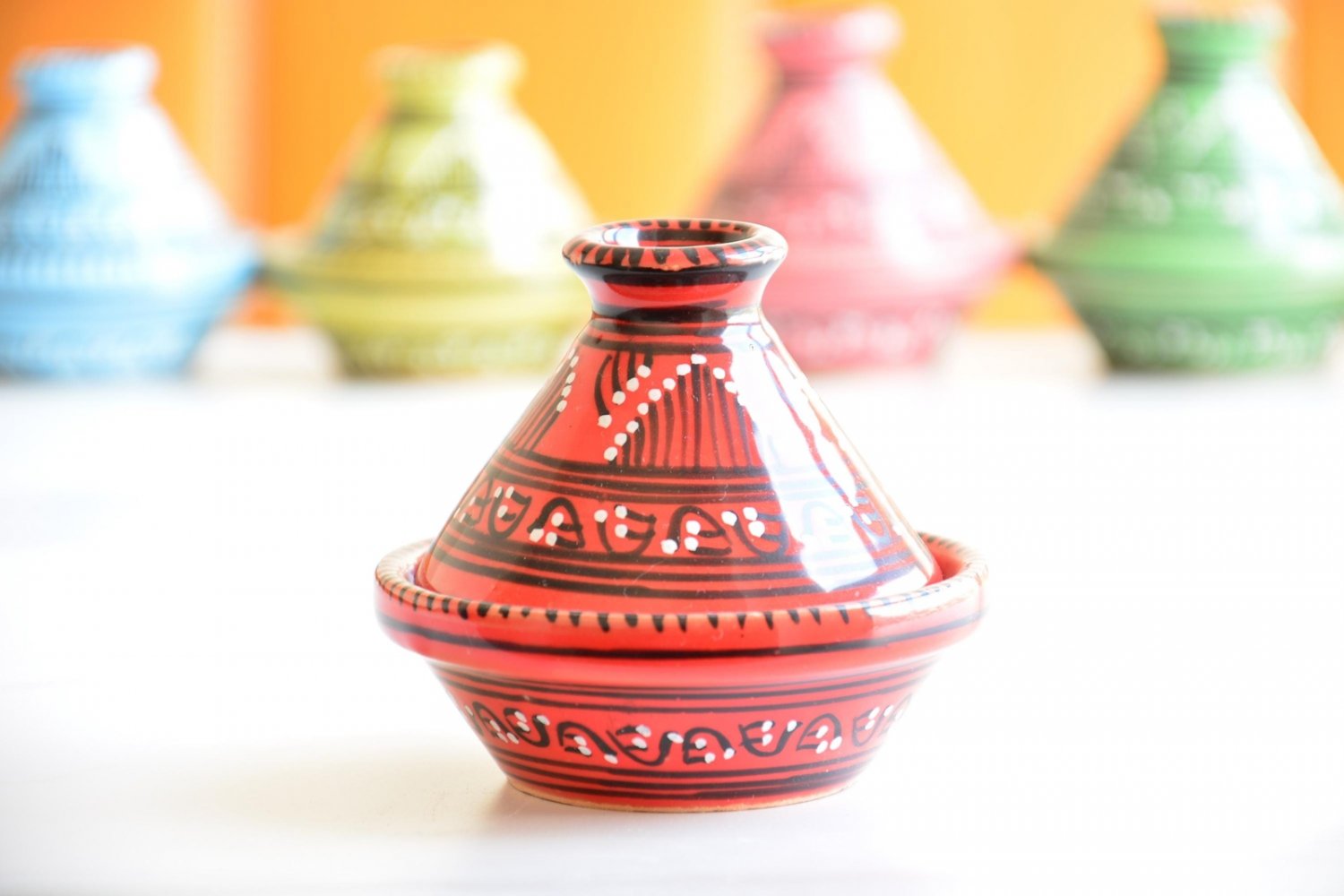 Moroccan Terracotta Tagine - Handpainted Ceramic Spice Holder