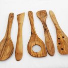 Olive Wood Kitchen Utensil Set - 5 Cooking Tools Ideal Christmas Gift