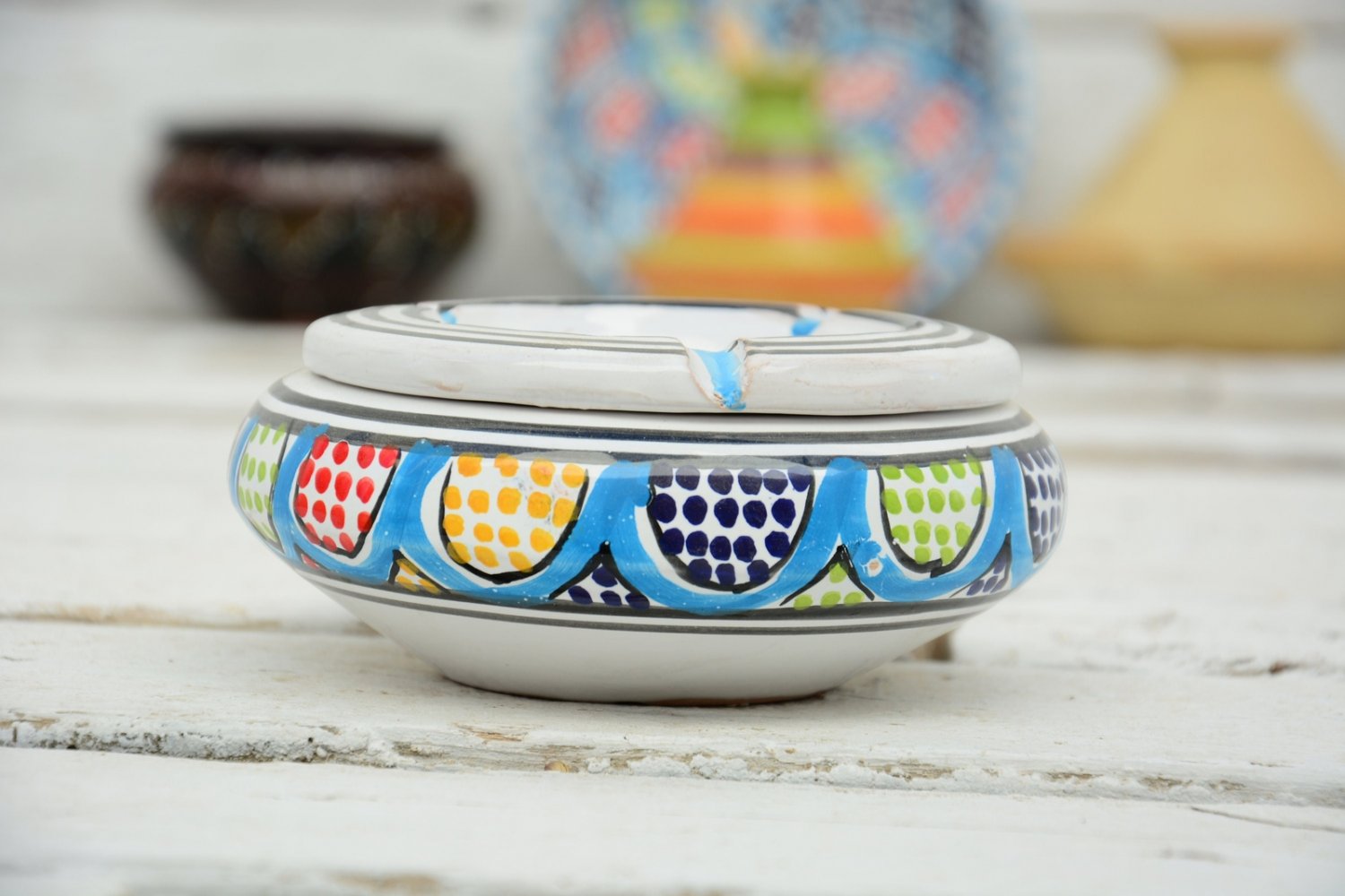 Hand-Turned Clay Ashtray - Berber Arabesque Design Ceramic Holiday Gift