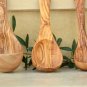 Olive Wood Ladle Set - Wooden Soup Serving Spoons Kitchen Utensils