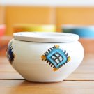Berber Design Ceramic Ashtray - Traditional Moroccan Gift in White and Blue