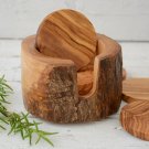 Rustic Olive Wood Coaster Set with Holder - Unique Wedding Gift Rustic Olive Wood Coaster Set with Holder - Unique Wedding Gift