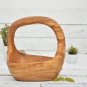 Olive Wood Fruit Bowl - Rustic Serving Basket with Handle