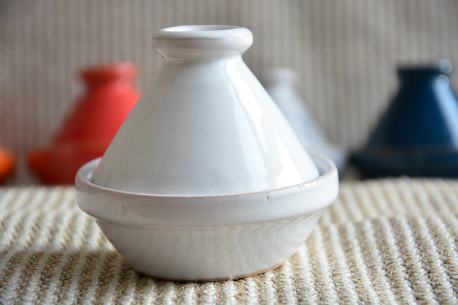 White Handpainted Ceramic Tagine - Lead-Free Moroccan Spice Holder