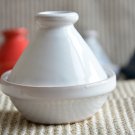 White Handpainted Ceramic Tagine - Lead-Free Moroccan Spice Holder