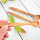 Olive Wood Mini Spice Spoon Set - 3 Wooden Scoops for Salt Coffee Sugar