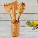 Olive Wood Utensil Holder Set - Rustic Kitchen Decor  Gift