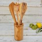 Olive Wood Utensil Holder Set - Rustic Kitchen Decor Gift