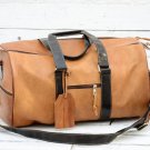 Vintage Leather Duffel Bag - Light Brown Tan with Black Strap Personalized Gift Vintage Leather Duffel Bag - Light Brown Tan with Black Strap Personalized Gift