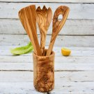 Olive Wood Utensil Holder Set - Rustic Kitchen Gift for Weddings  Christmas