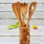Olive Wood Utensil Holder Set - Rustic Kitchen Gift for Weddings  Christmas