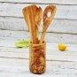 Olive Wood Utensil Holder Set - Rustic Kitchen Gift for Weddings  Christmas