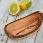 Olive Wood Rustic Oval Bowl - Natural Bark Boat Shaped Kitchen Decor
