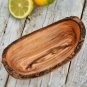 Olive Wood Rustic Oval Bowl - Natural Bark Boat Shaped Kitchen Decor