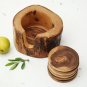 Rustic Wooden Coaster Set with Holder - Natural Edges Wedding  Christmas Gift