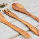 Olive Wood Utensil Set - 12 Inch Spoon Fork Spatula - Perfect Wedding Gift