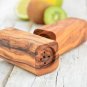 Olive Wood Salt Pepper Shakers Set - Rustic Wooden Holder Gift