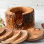 Rustic Wooden Coaster Set with Holder - Natural Edge Kitchen Decor Gift