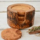 Rustic Olive Wood Coaster Set - Natural Edge Coasters with Holder Wedding Gift Rustic Olive Wood Coaster Set - Natural Edge Coasters with Holder Wedding Gift