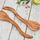 Olive Wood Salad Serving Set - Curved Cooking Utensils Gift Idea Olive Wood Salad Serving Set - Curved Cooking Utensils Gift Idea