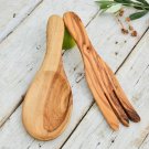 Olive Wood Salad Serving Set - 9-Inch Mixing Spoons Rustic Kitchen Utensils Olive Wood Salad Serving Set - 9-Inch Mixing Spoons Rustic Kitchen Utensils