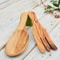 Olive Wood Salad Serving Set - 9-Inch Mixing Spoons Rustic Kitchen Utensils