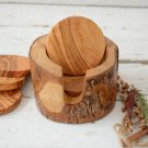 Rustic Wooden Coaster Set - Natural Edges with Holder Wedding Gift