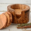 Rustic Wooden Coaster Set - Natural Edge Coasters with Holder