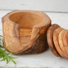 Rustic Wooden Coaster Set - Handmade Natural Edge Coasters with Holder