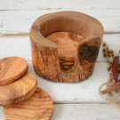 Rustic Wooden Coaster Set with Holder - Natural Edge Wedding Decor