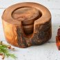 Rustic Wooden Coaster Set with Holder - Natural Edges Wedding Decor