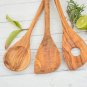 Olive Wood Spoon Set - Ergonomic Kitchen Serving Spoons Rustic Gift Decor