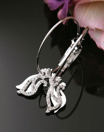 Silver Plated Cubic Zirconia Stud Sexy Cuty Cats Earrings