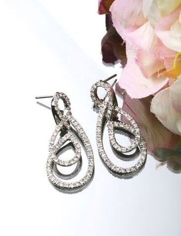 Silver Plated Cubic Zirconia Stud Double Twin Twister Earrings