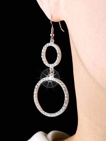 Silver Plated Cubic Zirconia Stud Round Drop Earrings