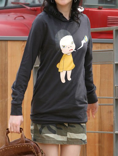 Artist Yoshitomo Nara's Artwork Hood T-shirt for Women