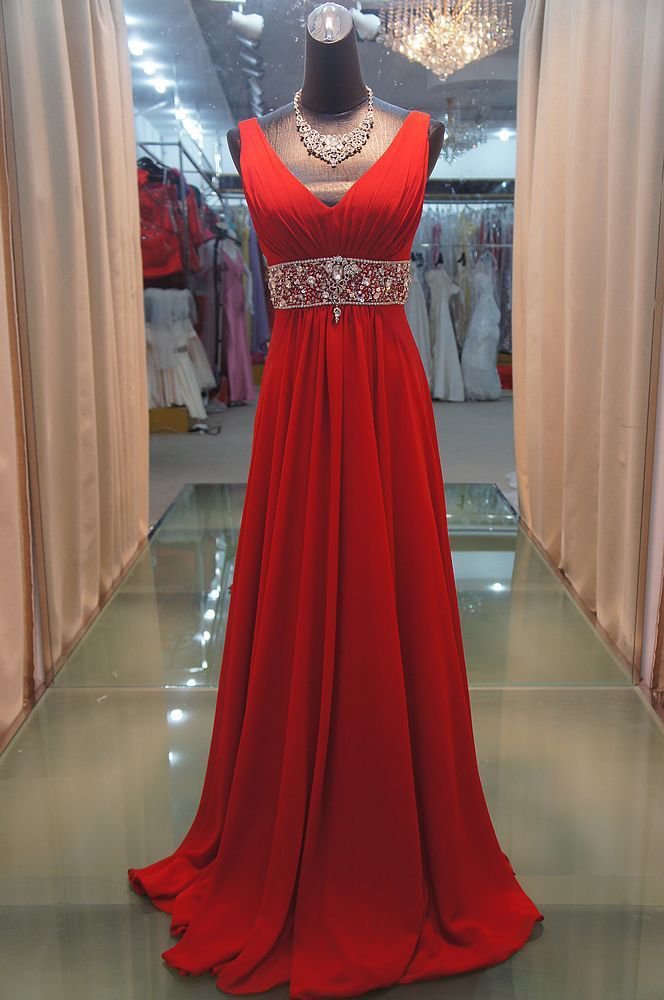 Simple new Vneck glass diamond belt elegant evening dresses
