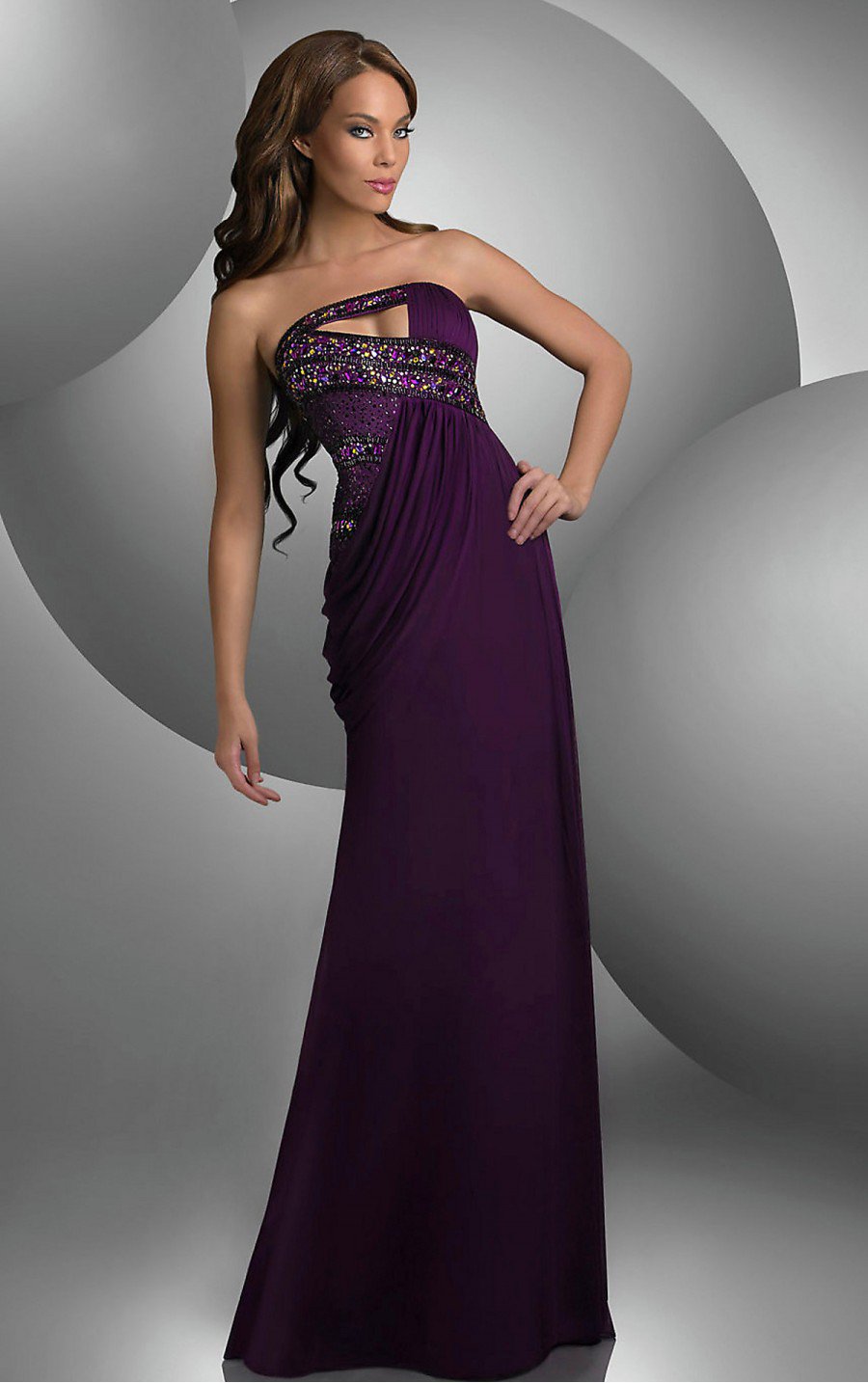 Purple Sheath Floor-length Strapless Dress