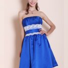 A-line Strapless Knee-length Satin Lace Short Prom Dresses
