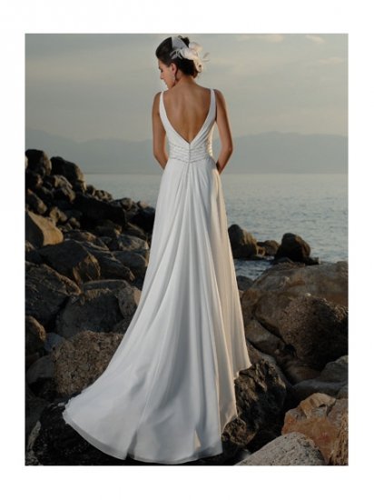 Empire Waist V-neck Train Chiffon Beach Wedding Dresses