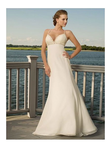 A-line Strap with Beading Sweep Train Beach Wedding Dresses